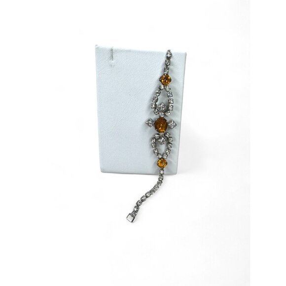 Joseph Wiesner Vintage Rhinestone Bracelet 6.25" Yellow Clear Stones - Picture 4 of 4